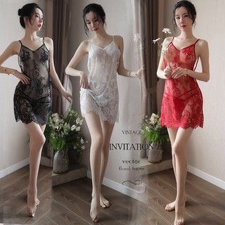 Đồ ngủ ren hoa xuyên thấu gợi cảm B02DN75 Váy ngủ ren hoa xuyên thấu cổ V hở lưng Váy ngủ gợi cảm - DN75