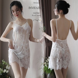 Đồ ngủ ren hoa xuyên thấu gợi cảm B02DN75 Váy ngủ ren hoa xuyên thấu cổ V hở lưng Váy ngủ gợi cảm - DN75