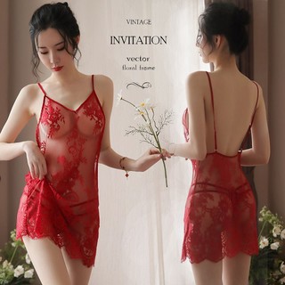 Đồ ngủ ren hoa xuyên thấu gợi cảm B02DN75 Váy ngủ ren hoa xuyên thấu cổ V hở lưng Váy ngủ gợi cảm - DN75