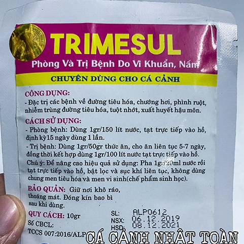 TRIMESUL DƯỠNG CÁ GIÚP KHÁNG KHUẨN NẤM CHO CÁ 10G AN LỘC PHÁT