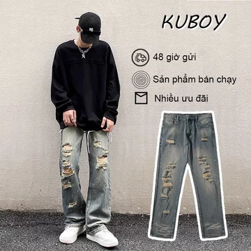 KUBOY quần jeans nam quần xanh boy phố quần jeans nam rách quần nam jean ống suông nhỏ thẳng quần dài nam thời trang