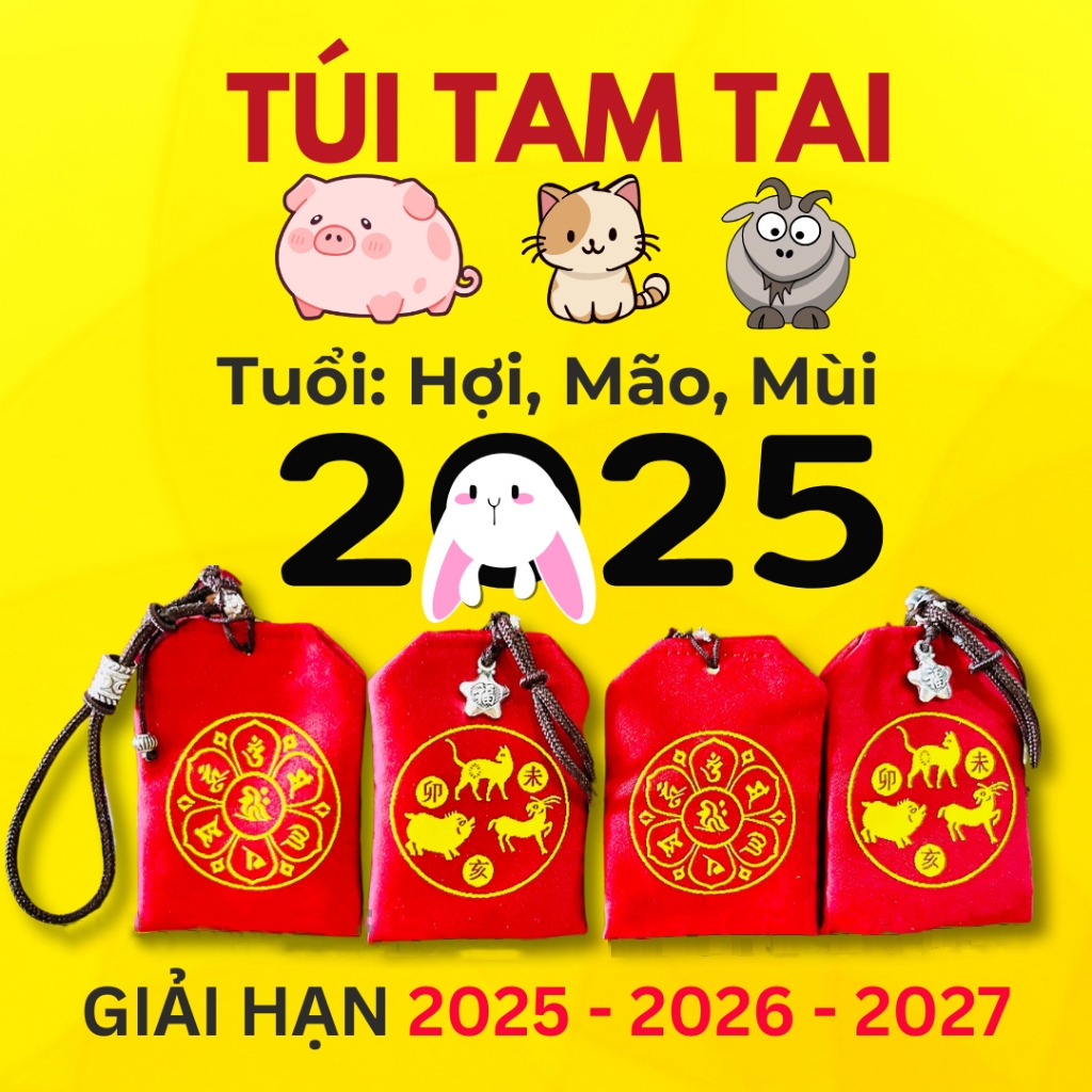 [KHAI QUANG RỒI] Túi Tam Tai HỢI - MÃO - MÙI - 2025 2026 2027, Để Túi Xách, Bóp Ví - Vật Phẩm Phong Thủy
