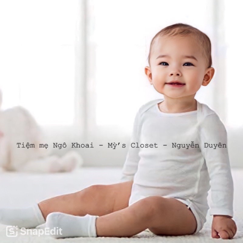 [MD18] 0-24m Body chip/áo liền thân dài tay trắng trơn coton mềm mịn xuất xịn cho bé yêu