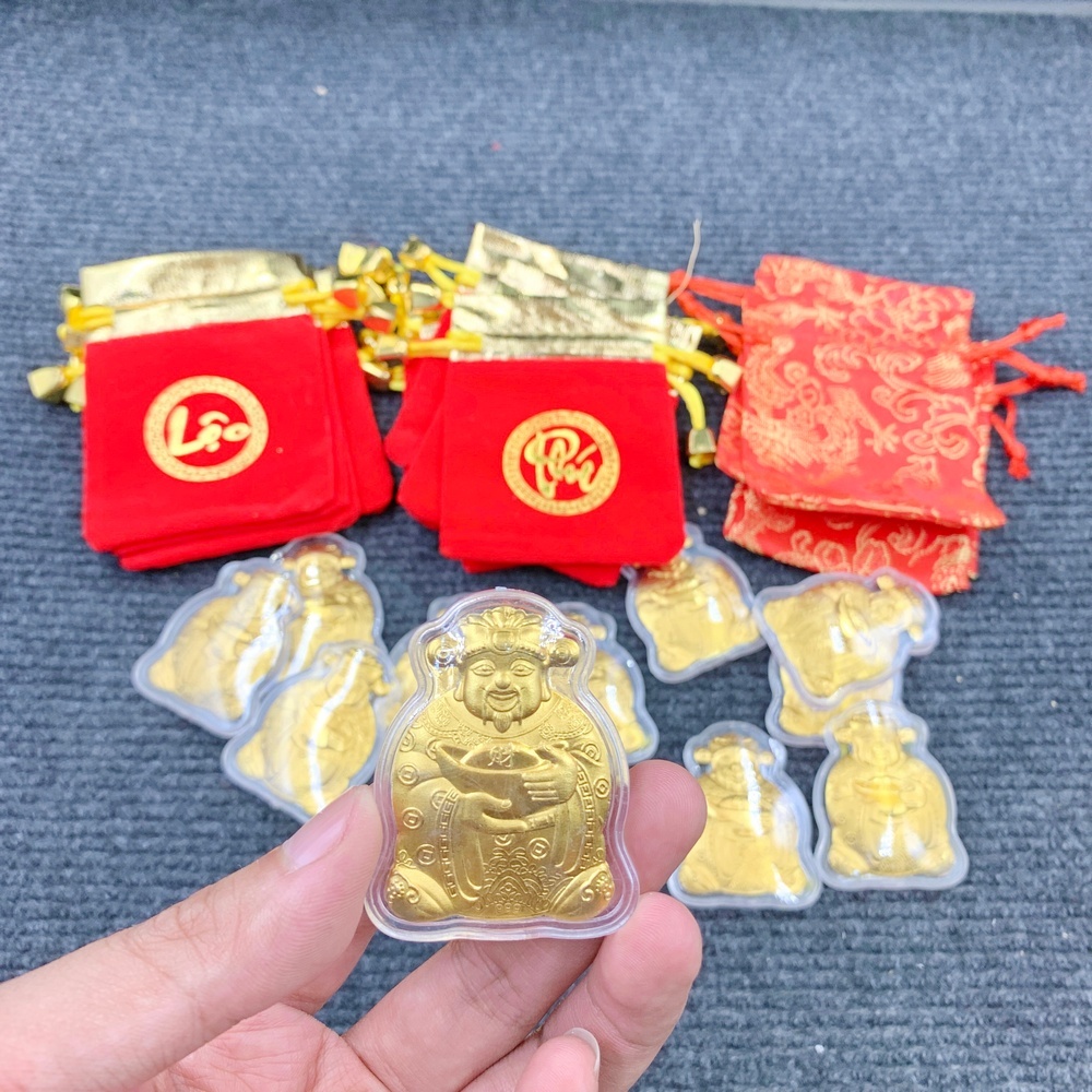 [HỎA TỐC] Thỏi Ông Thần Tài Mạ Vàng Tặng Túi Gấm Nhung Phúc Lộc - Vía Ông Thần Tài Phong Thủy May Mắn , Quà Tết