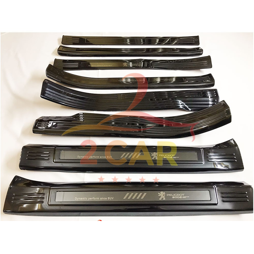 Bộ Ốp Bậc Cửa, Nẹp Bước Chân Trong Ngoài Xe Peugeot 5008 2018 - 2021, chất liệu Titan