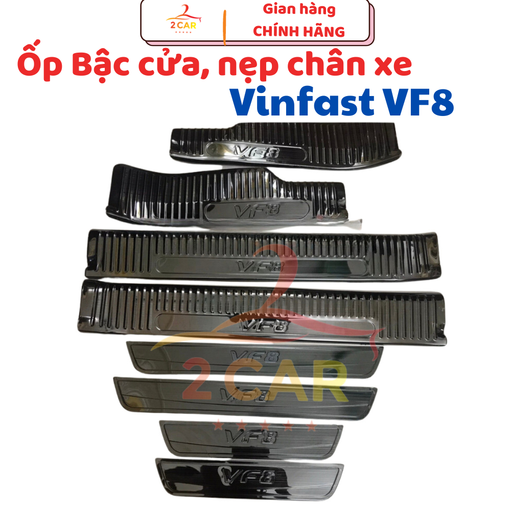 Ốp bậc cửa, nẹp bước chân trong ngoài xe Vinfast VF8, VF8 - Mẫu titan cao cấp