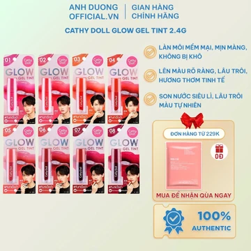 Son Nước Siêu Lì Cathy Doll Glow Gel Tint 2.4g , Son Tint Siêu Lì Thái Lan Lâu Trôi Màu Tự Nhiên Nội Địa Thái Lan