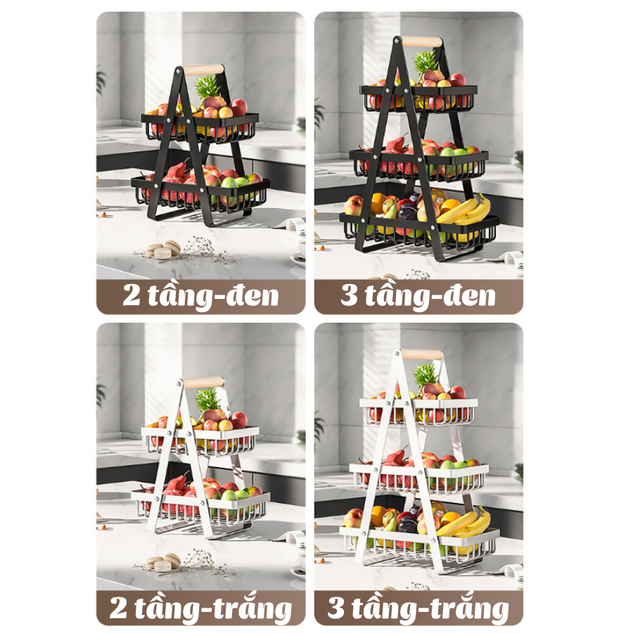Giỏ Đựng Đồ Nhà Bếp Đa Năng 3 Tầng, Giỏ Đựng Gia Vị, Trái Cây, Decor Đa Năng Thép Cacbon Cao Cấp