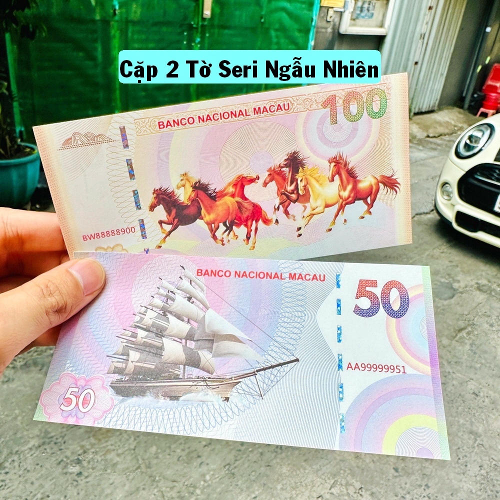 ⭐XÃ KHO⭐ Cặp 2 Tờ Tiền Mã Đáo Thành Công + Thuận Buồm Xuôi Gió Macao lưu niệm Lì Xì Tết , biếu tặng ý nghĩa
