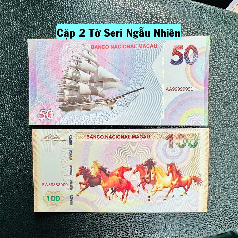 ⭐XÃ KHO⭐ Cặp 2 Tờ Tiền Mã Đáo Thành Công + Thuận Buồm Xuôi Gió Macao lưu niệm Lì Xì Tết , biếu tặng ý nghĩa