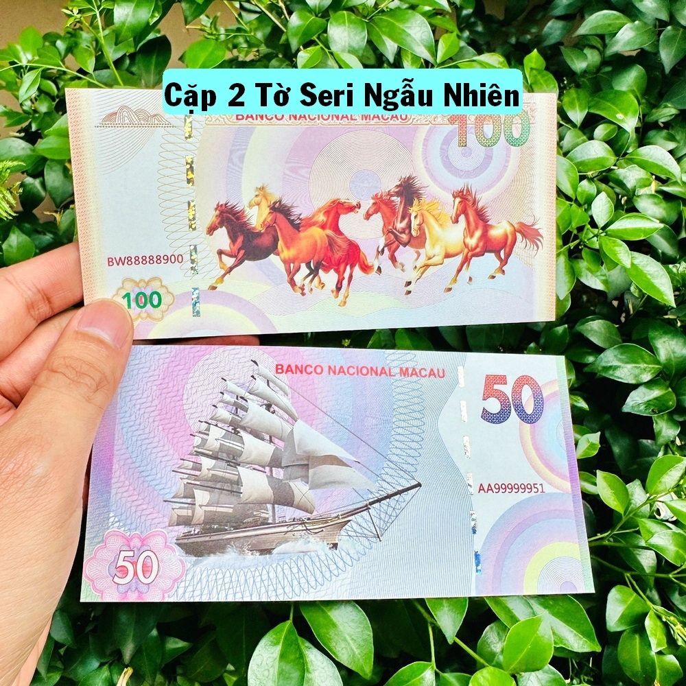 ⭐XÃ KHO⭐ Cặp 2 Tờ Tiền Mã Đáo Thành Công + Thuận Buồm Xuôi Gió Macao lưu niệm Lì Xì Tết , biếu tặng ý nghĩa