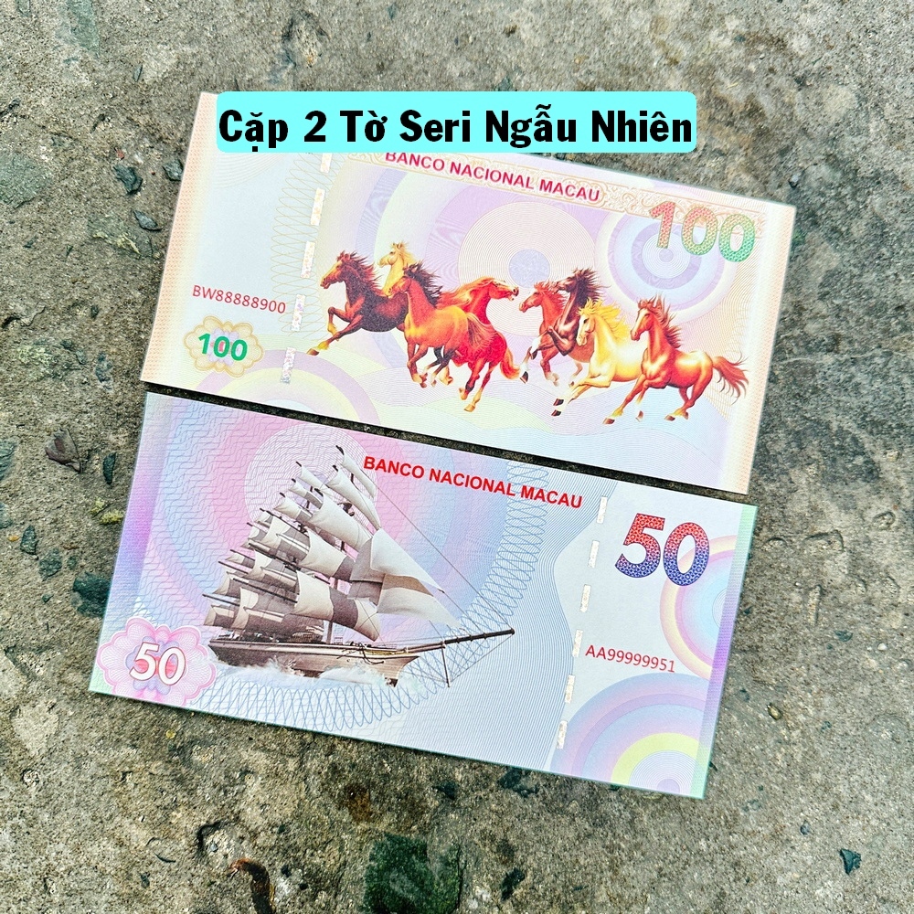 ⭐XÃ KHO⭐ Cặp 2 Tờ Tiền Mã Đáo Thành Công + Thuận Buồm Xuôi Gió Macao lưu niệm Lì Xì Tết , biếu tặng ý nghĩa