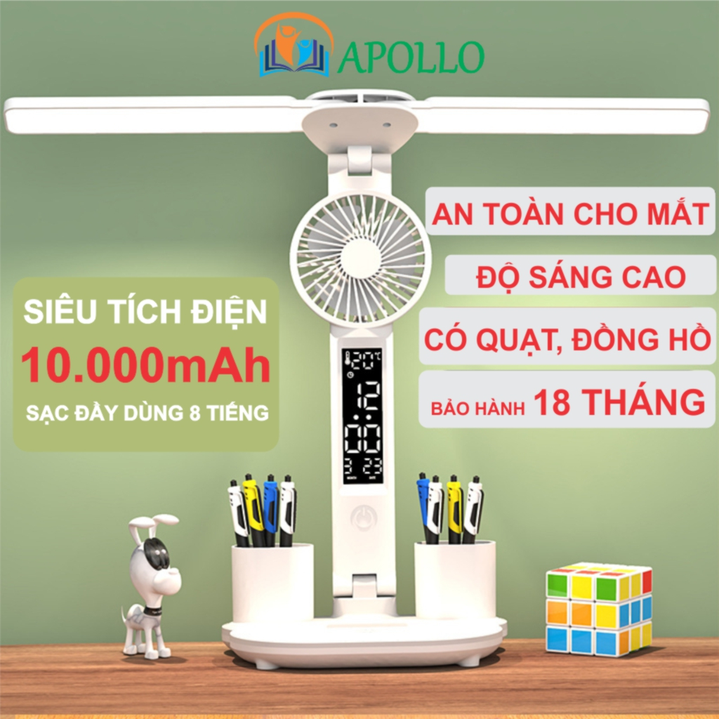 Đèn học chống cận để bàn Apollo, 2 thanh LED pin tích điện 10.000mAh ...