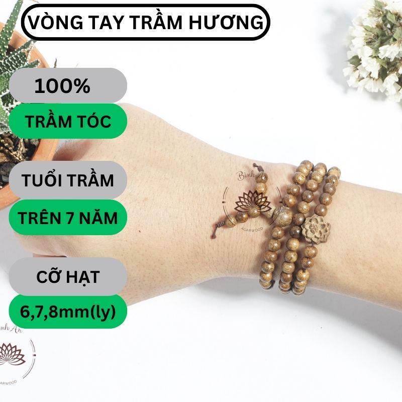 [Phong thủy Cổ Học]Vòng Tay 108 Hạt Trầm Hương Tốc Việt Mix charm Hoa Sen-Tràng Hạt -Vòng Tay Phong Thủy- 6 7 8 mm