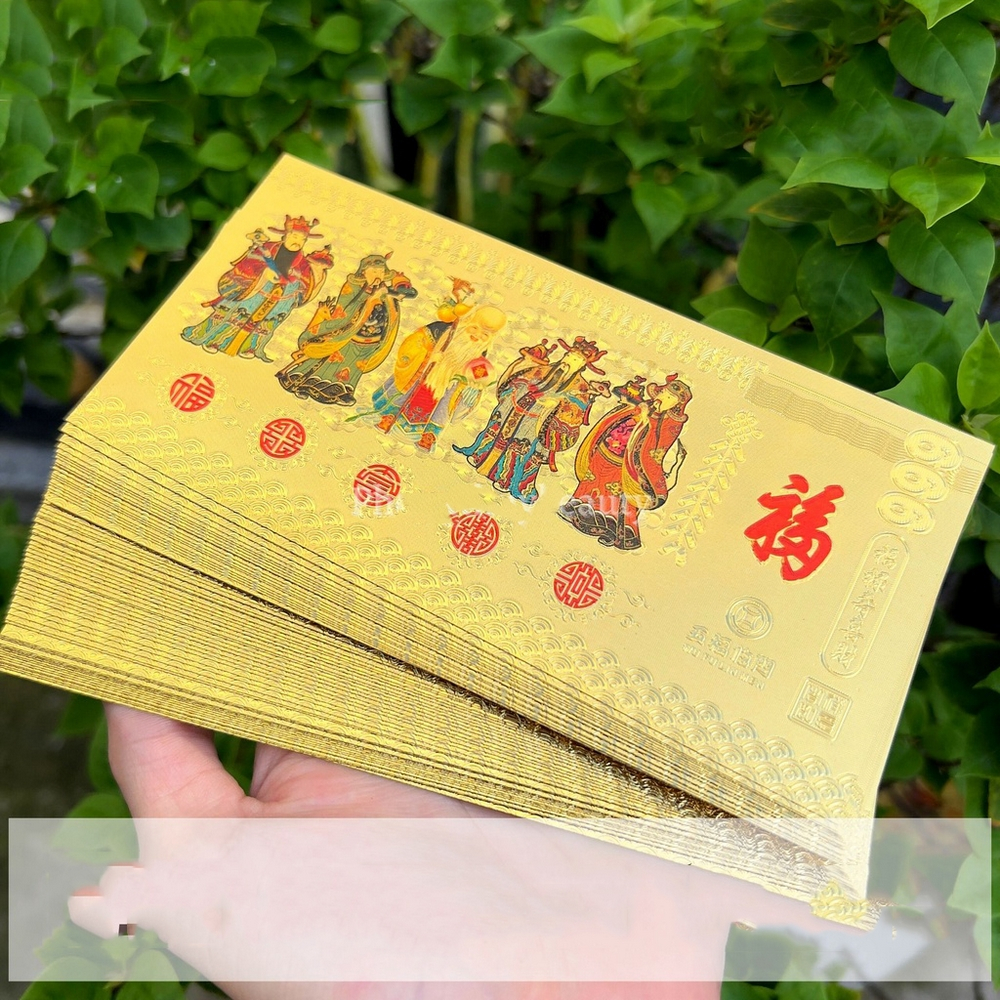 [QUÀ TẾT ĐỘC] Tiền Ngũ Phúc Plastic mạ vàng kỷ niệm Kèm Bao Lì Xì Tết phong thủy may mắn độc đáo đẹp mắt