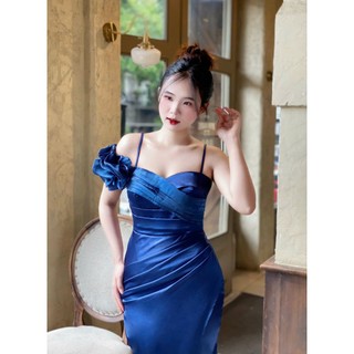 Đầm body phi lụa 2 dây bông tay (Đầm váy dự tiệc dresscode) trắng, đen, xanh, đỏ B066
