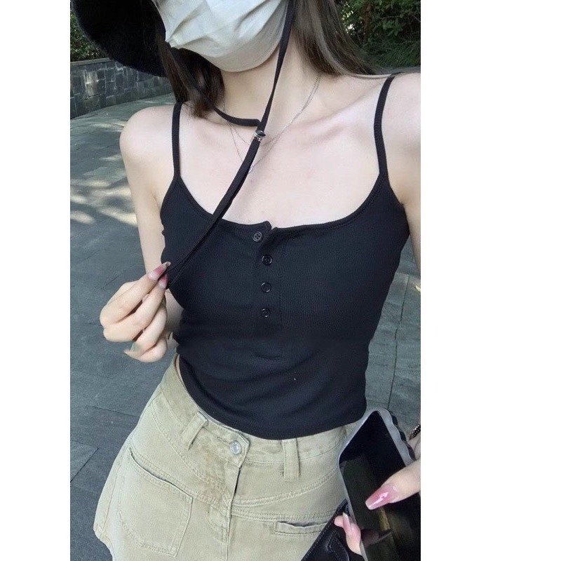 [KÈM MÚT NGỰC] áo hai dây phối cúc trước kèm mút ngực trong dáng ôm vạt bầu áo tank top 2 dây hottrend A191 SUTANO | BigBuy360 - bigbuy360.vn