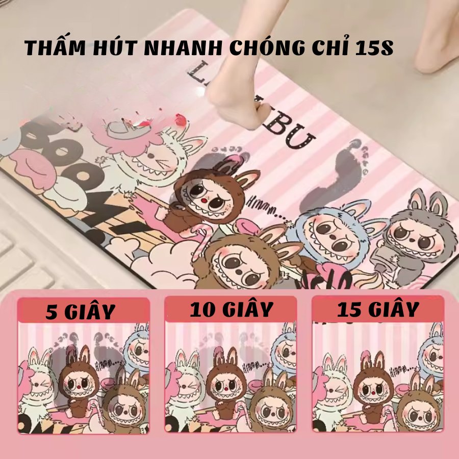 Thảm Thấm Hút, Thảm Lau Chân Hình Labubu Hottrend Chống Trơn Trượt 40x60cm