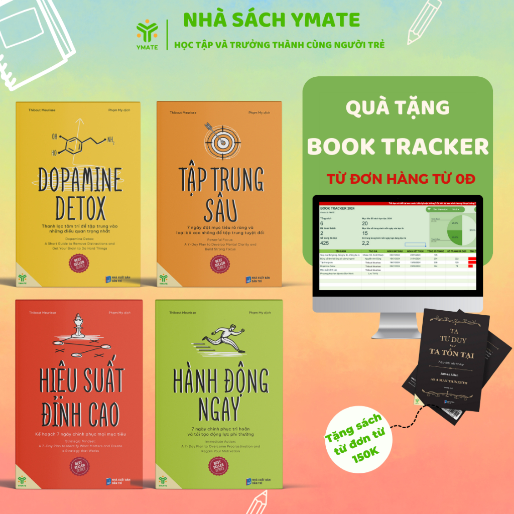 Ảnh Dopamine Detox + Tập Trung Sâu + Hiệu Suất Đỉnh Cao + Hành Động Ngay - Bộ Sách Hiệu Suất -YMATE 1