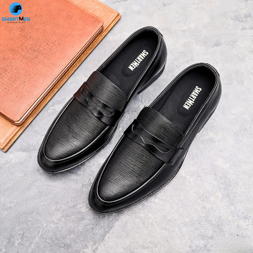 Ảnh Giày lười công sở tăng chiều cao da bò SmartMen GL-04 Đen 3