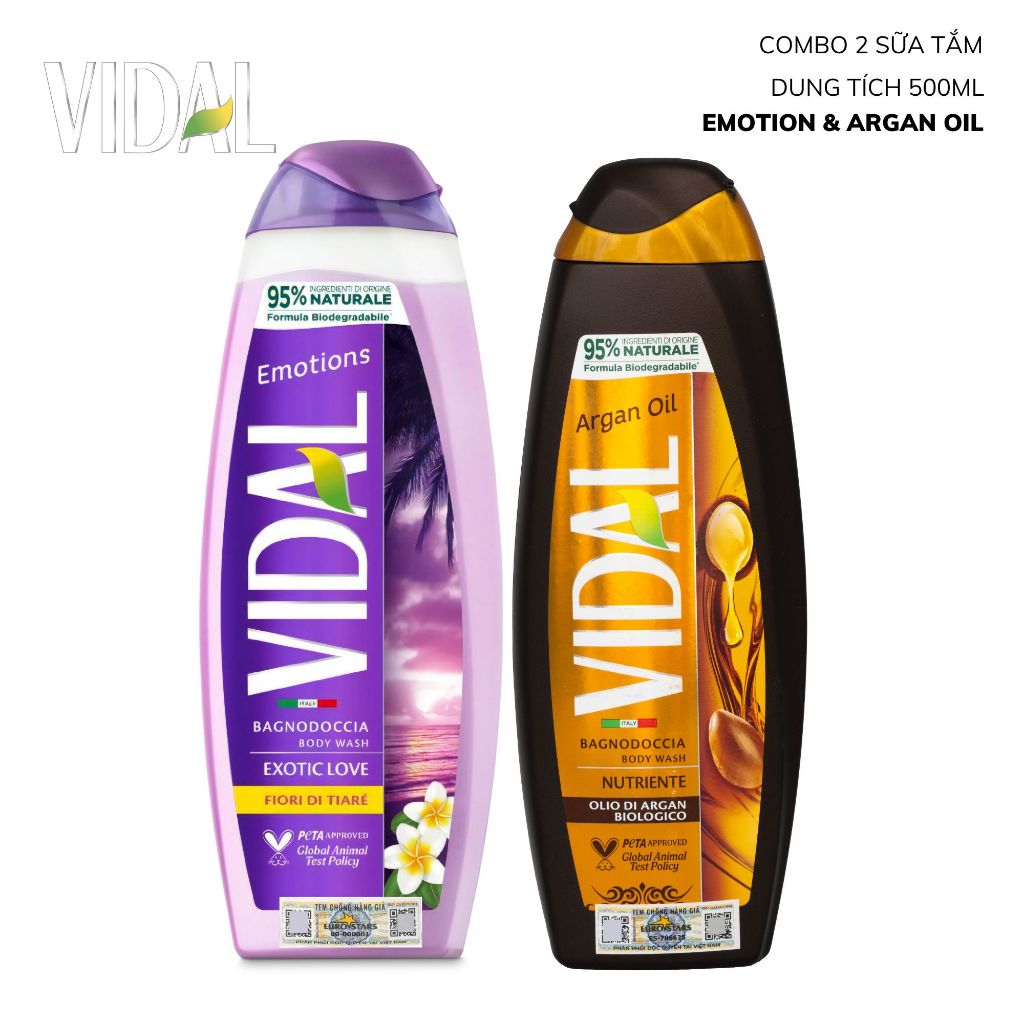 Ảnh Combo 2 Sữa tắm Vidal 500ml nhập khẩu Ý thành phần tự nhiên dành cho cả gia đình 1