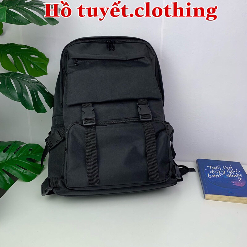 Balo đi học cặp học sinh nam nữ bassic có ngăn đựng laptop vải canvas chống thấm nước A 25
