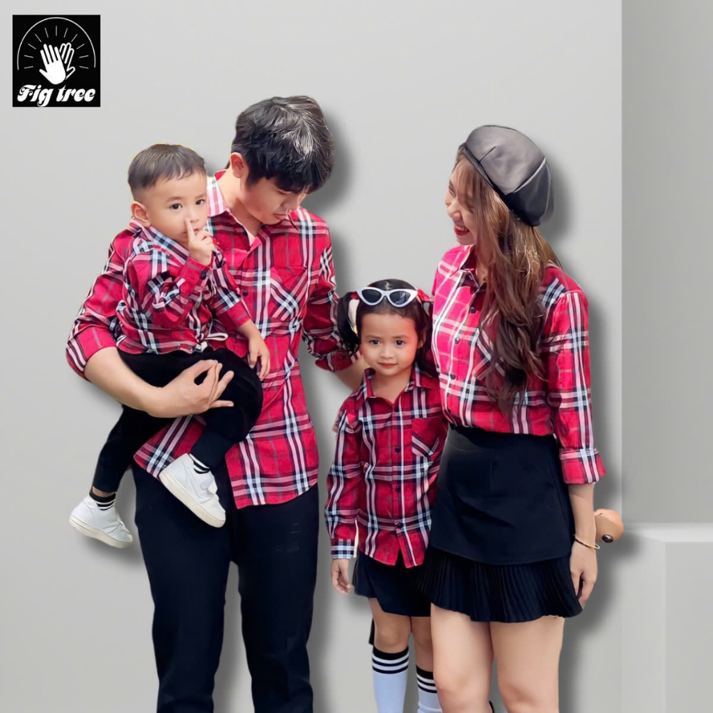 Đồ Gia Đình Caro Đỏ Fig Tree Siêu Sang Đi Tiệc, Chơi Lễ ( Hàng Thiết kế), Chất Cotton Mềm Mát MS 111