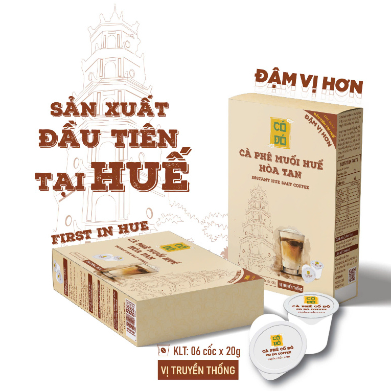 Hộp Cà Phê Muối Huế Hòa Tan Cố Đô [MẪU MỚI ĐẬM VỊ HƠN] - sản xuất tại Huế, đặc sản Huế