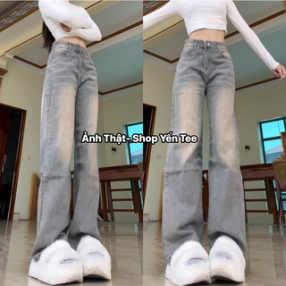 Quần jeans ống xuông rộng màu bụi ánh xám Yến Tee Shop #0533