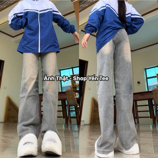 Quần jeans ống xuông rộng màu bụi ánh xám Yến Tee Shop #0533