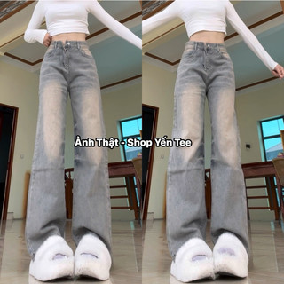 Quần jeans ống xuông rộng màu bụi ánh xám Yến Tee Shop #0533