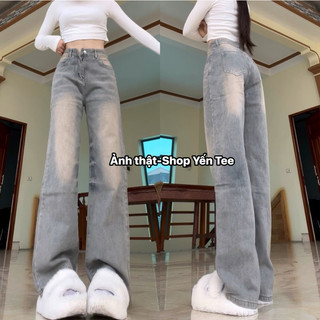 Quần jeans ống xuông rộng màu bụi ánh xám Yến Tee Shop #0533