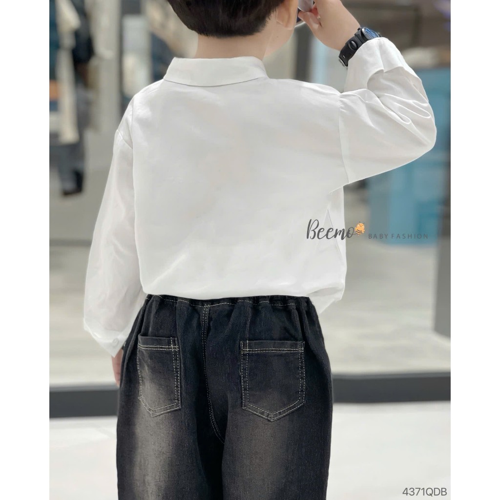 Quần baggy jeans chỉ nổi bé trai, quần bò dài trơn màu dáng baggy cho bé