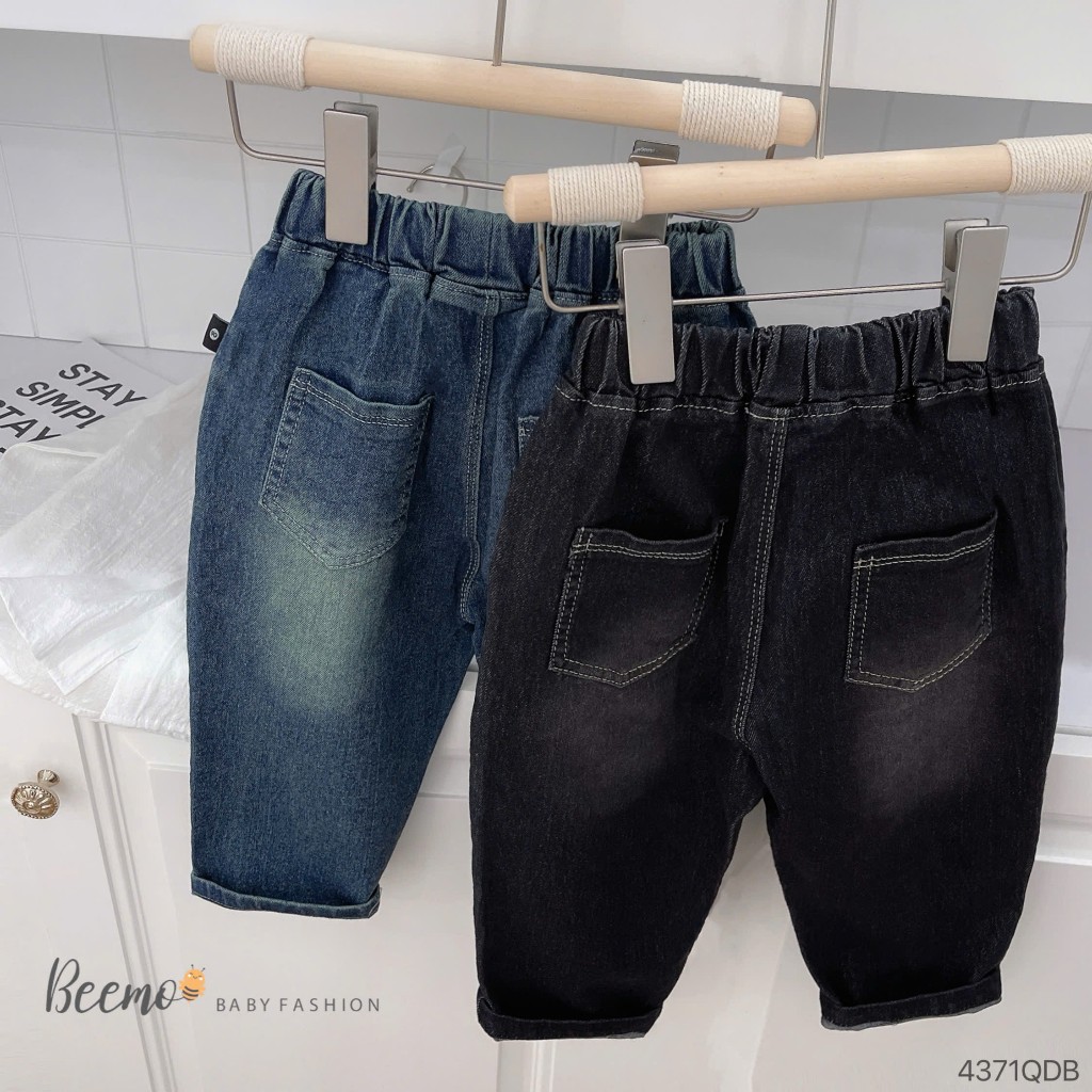 Quần baggy jeans chỉ nổi bé trai, quần bò dài trơn màu dáng baggy cho bé