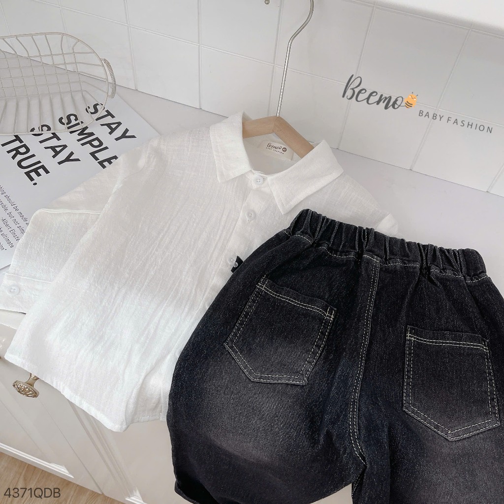 Quần baggy jeans chỉ nổi bé trai, quần bò dài trơn màu dáng baggy cho bé