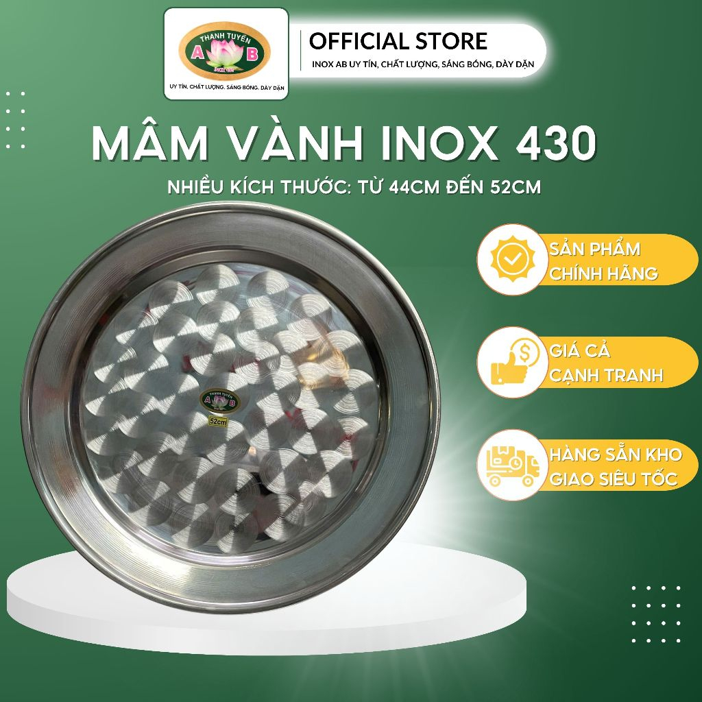 Mâm Vành Inox - Mâm Cơm Inox Cao Cấp Dày Dặn Sáng Bóng Đầy Đủ Size 44cm ...
