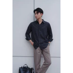 DODEP Áo sơmi nam cotton linen tay dài Trắng, Đen — ảnh 3