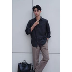 DODEP Áo sơmi nam cotton linen tay dài Trắng, Đen — ảnh 2