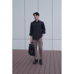 DODEP Áo sơmi nam cotton linen tay dài Trắng, Đen — ảnh 4