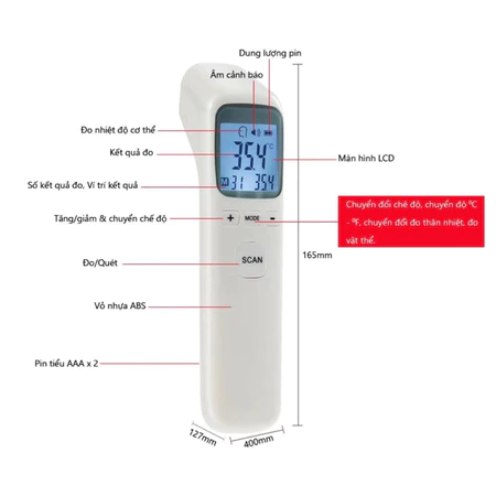 Nhiệt kế điện tử hồng ngoại đo trán - Máy Đo Nhệt Độ Cơ Thể CK-T1803 Máy Đo Thân Nhiệt - đo nước