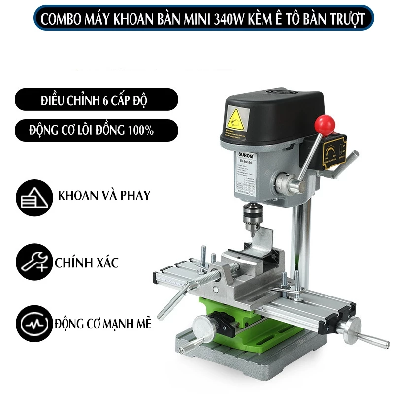 Chọn bộ máy khoan bàn mini 340W 5158B kết hợp ê tô bàn trượt tịnh tiến hai chiều BG6300, động cơ lõi đồng bảo hành 1 năm — ảnh 1