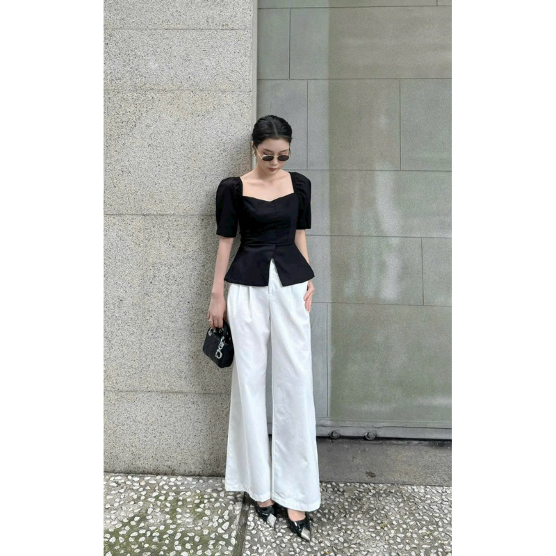 Áo Thiết Kế Peplum Cổ Tim Tay Lỡ Thanh Lịch Trẻ Trung Dự Tiệc Dạo Phố Công Sở - PUSU HOUSE