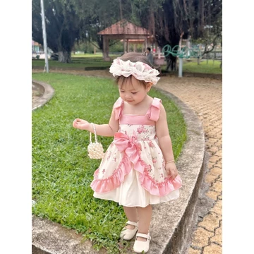 Váy Công Chúa Phối Nơ Hồng, Váy Cho Bé Gái, Từ 3-18kg Tặng Kèm Nơ, Dịp Đi Tiệc, Đầy Tháng, Hàng Thiết Kế