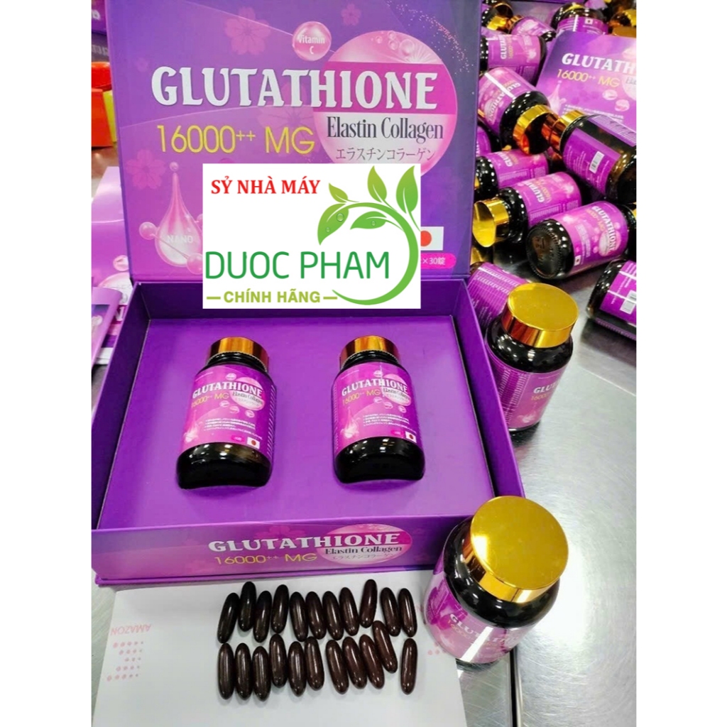 glutathione 16000 mg SET 2 Lọ Viên uống trắng da glutathione 16000mg cao cấp giúp trắng da, nâng  tông, giảm nám, tàn nhang