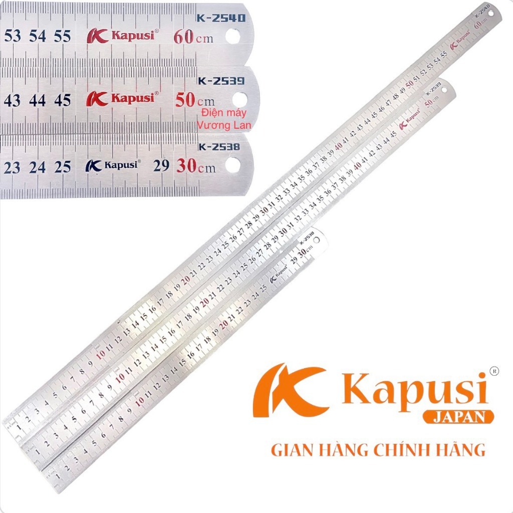 Thước lá thép không gỉ dài 30, 50, 60Cm Kapusi Japan, hệ đo Mét và Inch ...