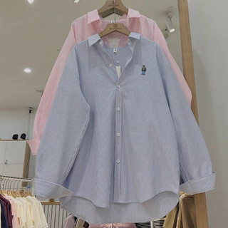 [ Rẻ vô địch ] Áo sơ mi oversize dành cho nữ chất đũi xốp dày đẹp - Sơ mi thêu gấu