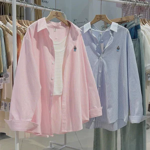 Áo sơ mi oversize dành cho nữ chất đũi xốp dày đẹp - Sơ mi thêu gấu