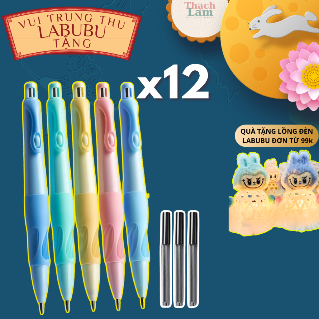 [Tặng Labubu] Combo Bút Chì Cá Heo Tập Viết Bấm 2B Ngòi 2.0mm Đồng Hành Cùng Bé giúp bé cầm bút đúng tư thế