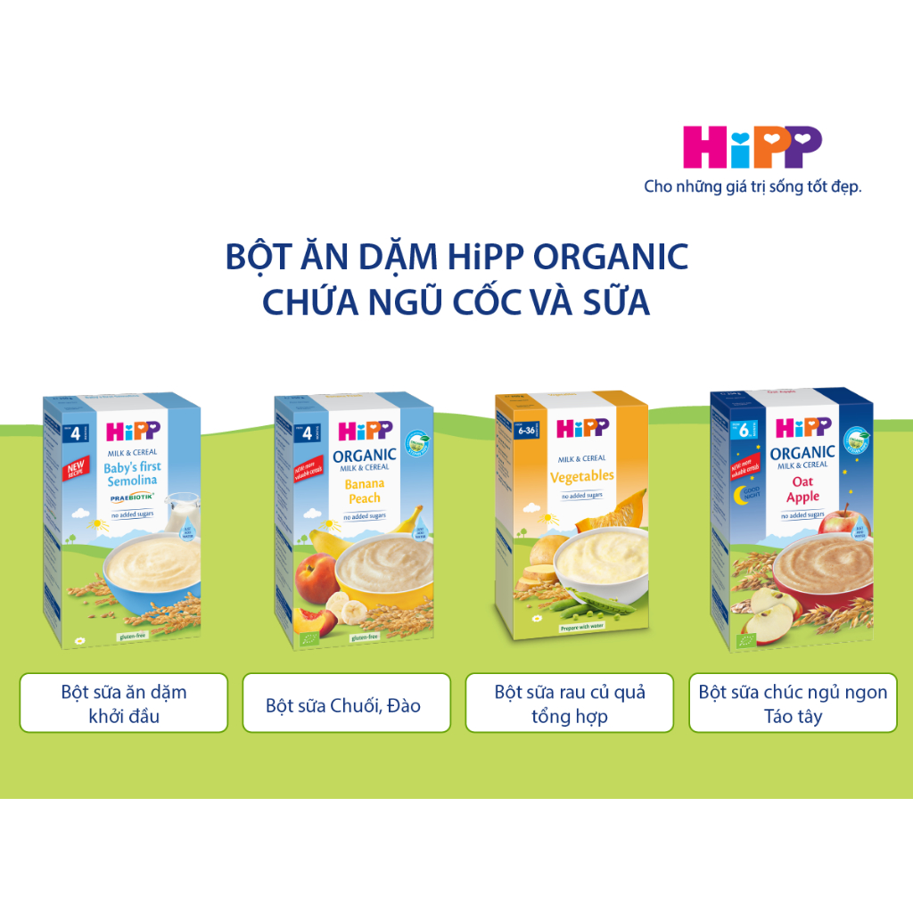 Bột ăn dặm Hipp bột ngũ cốc ăn dặm cho trẻ từ 4m+ đến 36m hanzomart