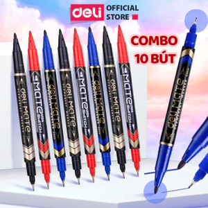 Combo 10 Bút Lông Dầu 2 Đầu Deli, Mực Không Trôi, Viết Trên Nhiều Bề Mặt Bút Dạ Viết Bảng Không Xoá Được